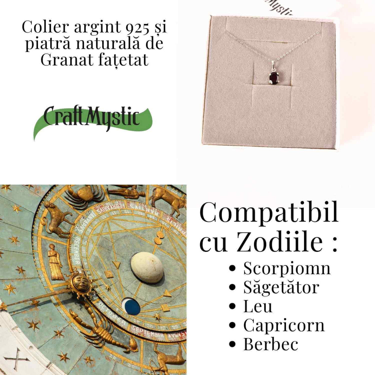 Colier Argint 925 cu Granat Oval fatetat- Pasiune, Curaj si Energie Interioara
