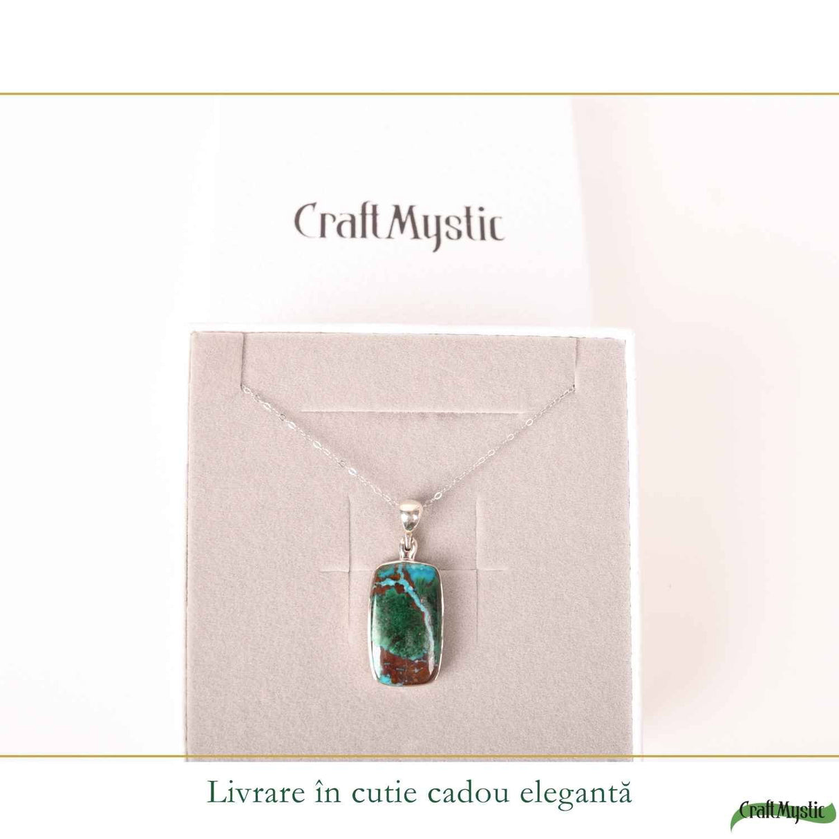 Colier Argint 925 cu Crisocola Dreptunghi – Calm si Armonie Interioara