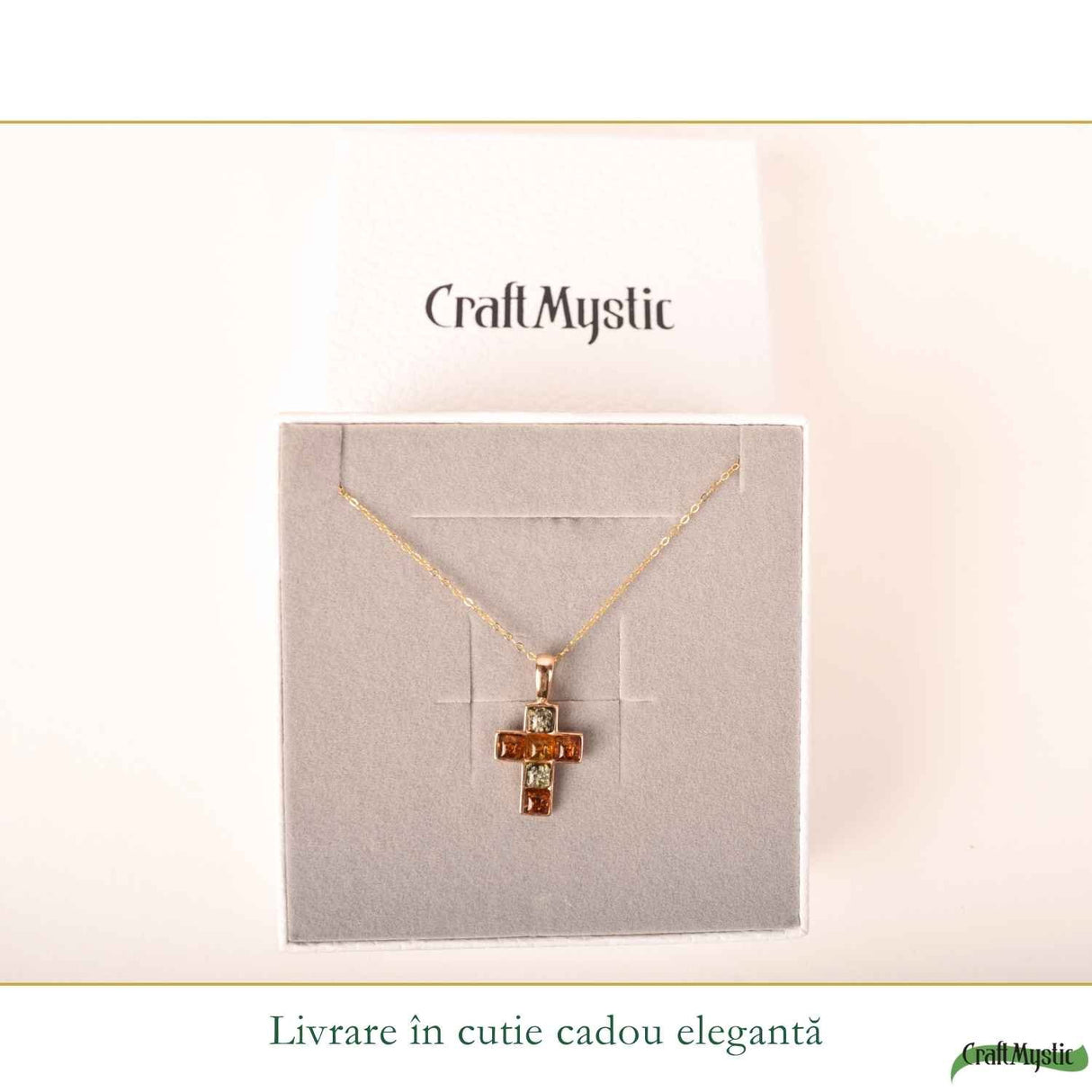 Colier Argint 925 cu Chihlimbar Cruce – Protectie si Energie Calda