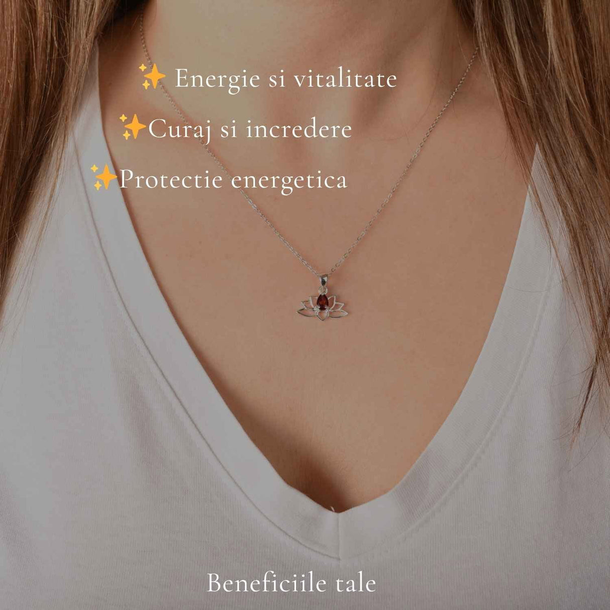 Colier Argint 925 cu Granat Lotus – Energie si Renastere Interioara