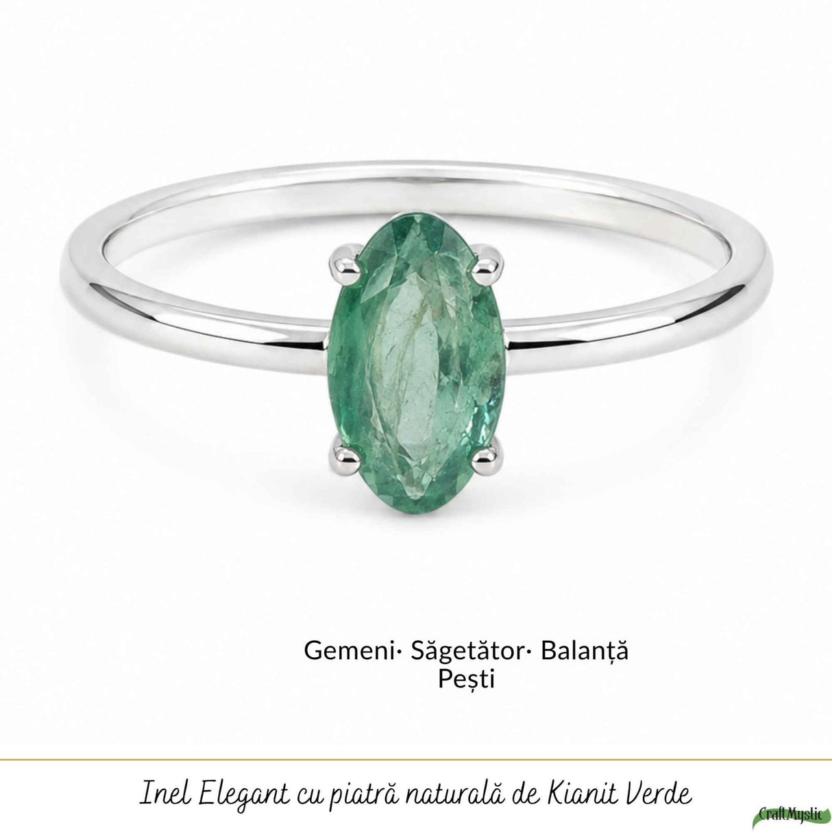 Inel Argint 925 cu Kianit Verde Fatetat – Echilibru si Eleganta Delicata