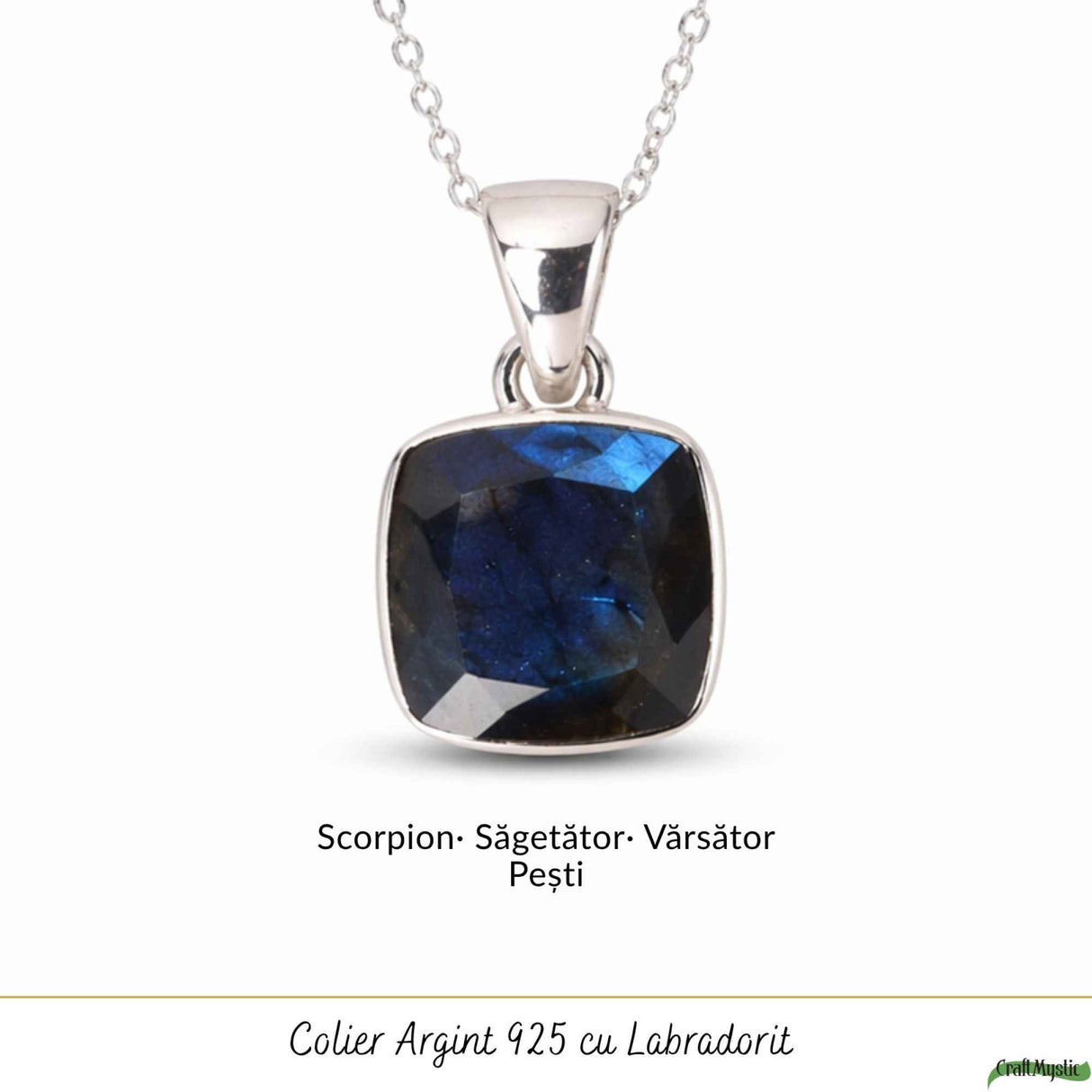 Colier Argint 925 cu Labradorit Fatetat Patrat – Claritate si Protectie