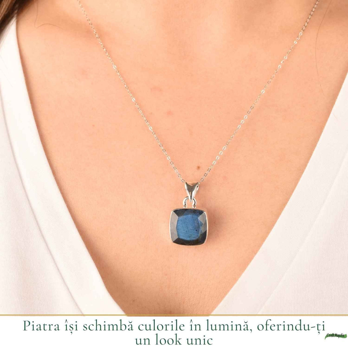 Colier Argint 925 cu Labradorit Fatetat Patrat – Claritate si Protectie