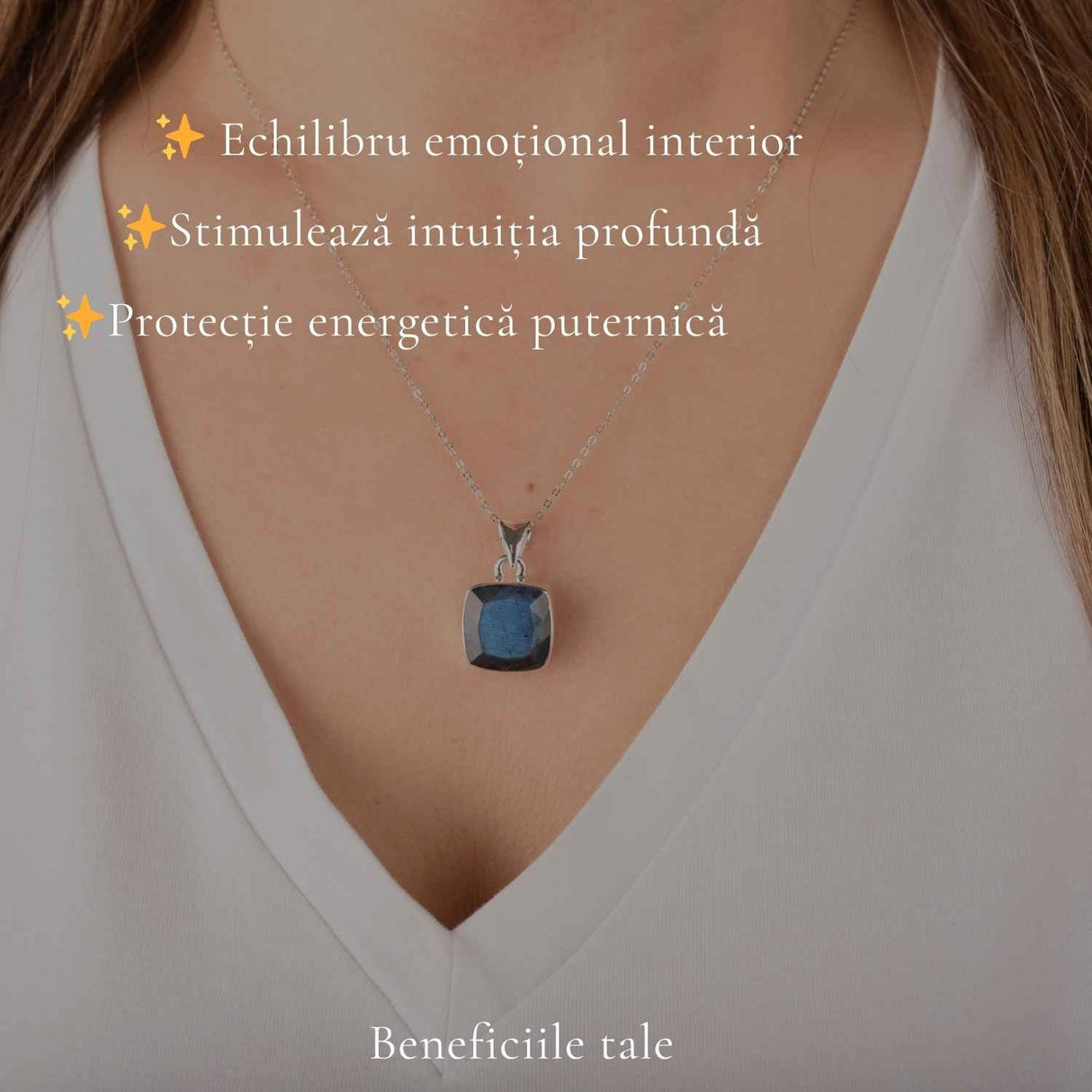 Colier Argint 925 cu Labradorit Fatetat Patrat – Claritate si Protectie