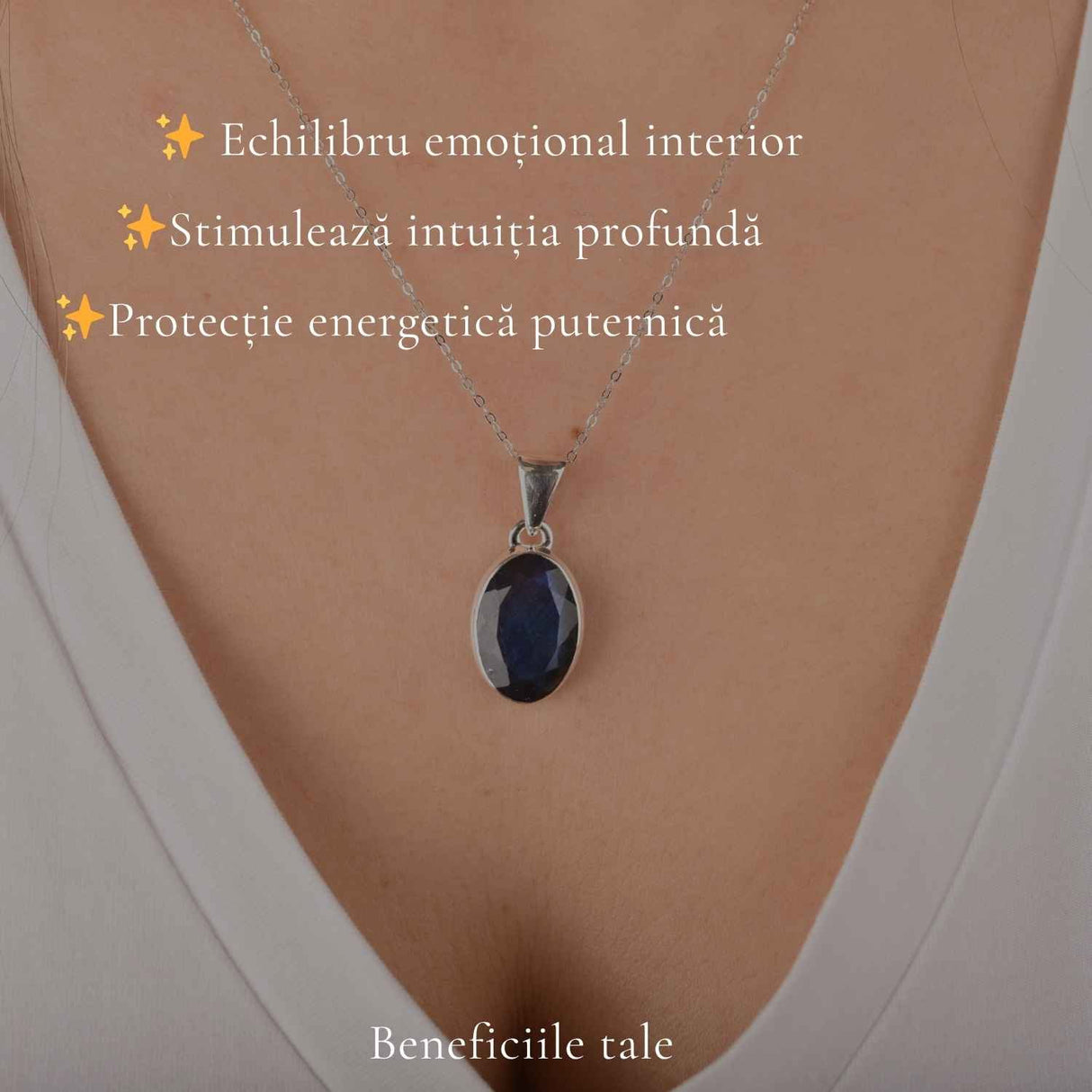 Colier Argint 925 cu Labradorit Fatetat Oval – Intuitie si Protectie