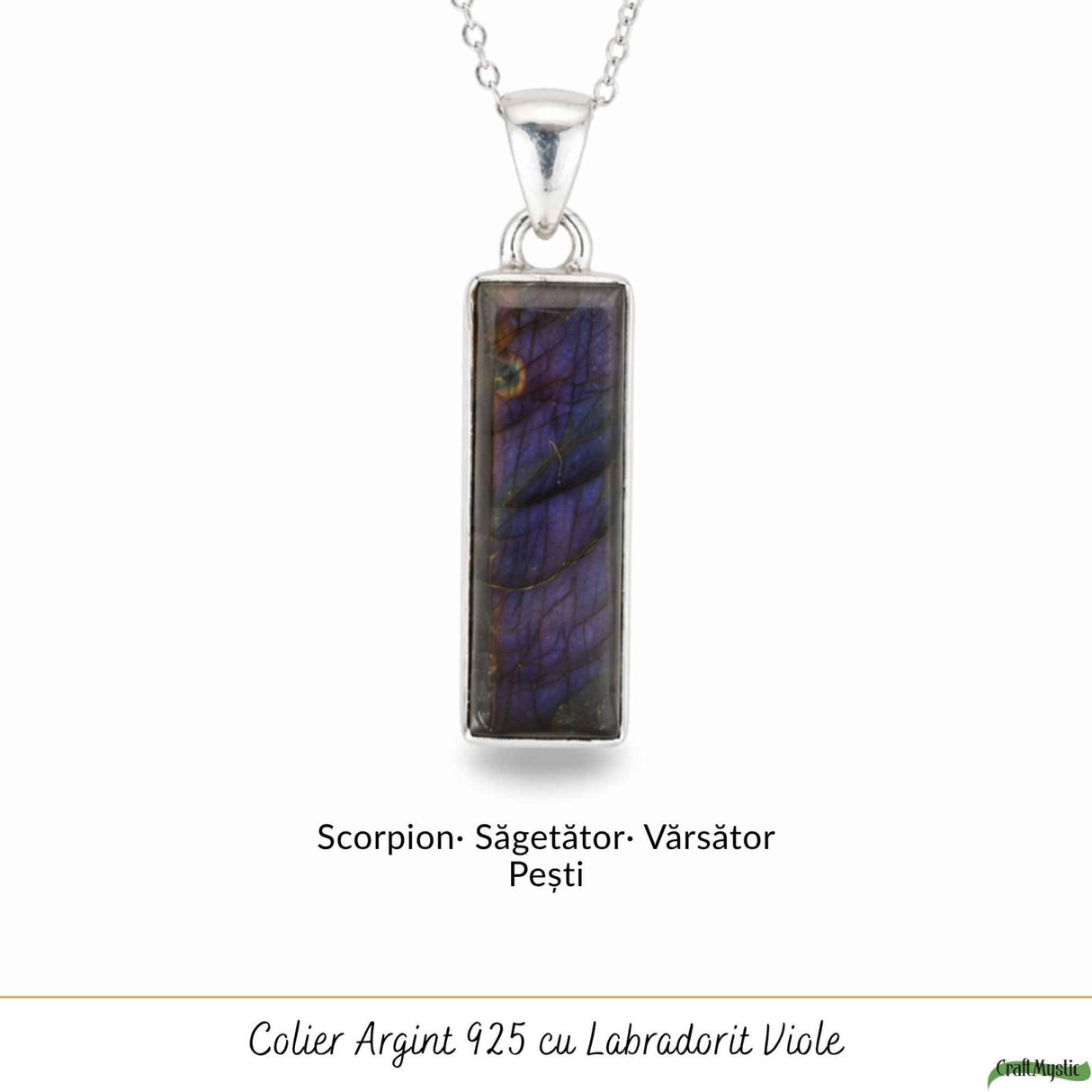Colier Argint 925 cu Labradorit Violet Dreptunghi – Claritate si Protectie