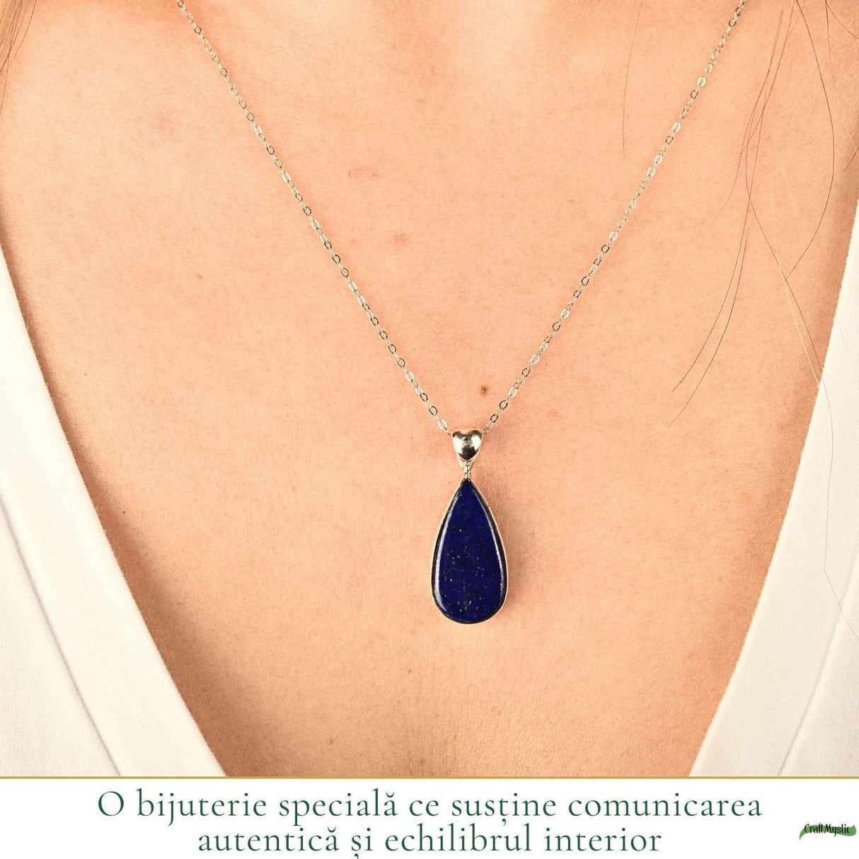 Colier argint 925 cu Lapis Lazuli lacrima – Claritate mentala si liniste interioara