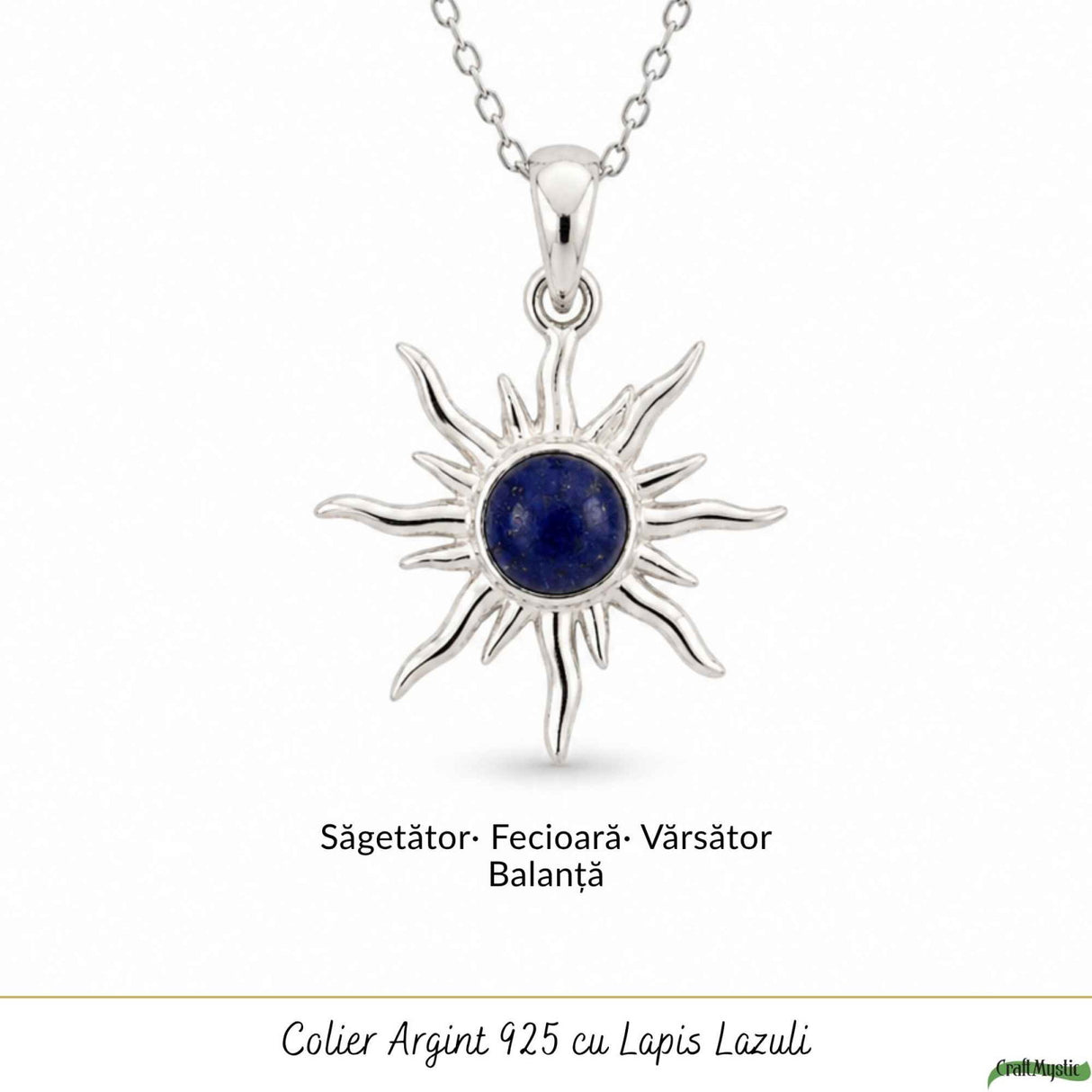 Colier argint 925 cu Lapis Lazuli soare – Claritate mentala si energie pozitiva