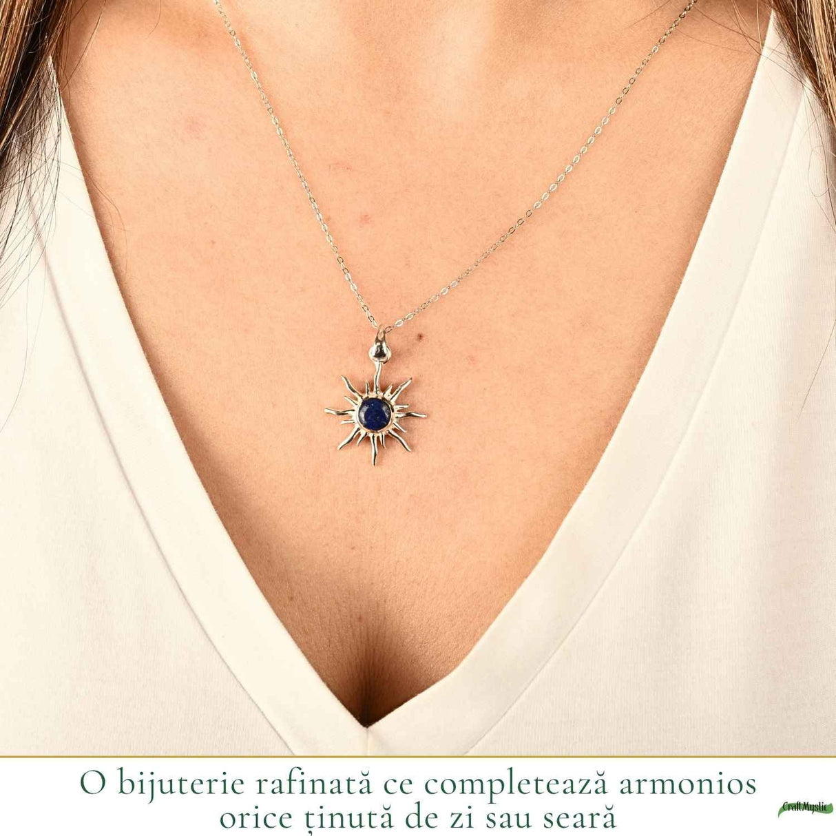 Colier argint 925 cu Lapis Lazuli soare – Claritate mentala si energie pozitiva