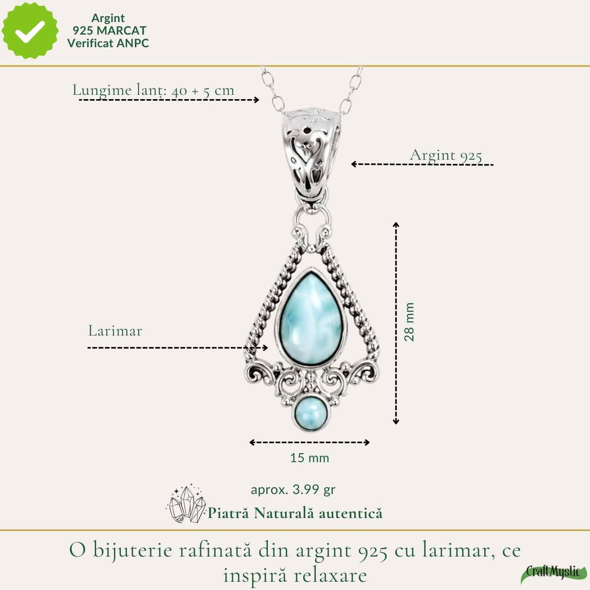 Colier Argint 925 cu Larimar – Calm si Energie Feminina