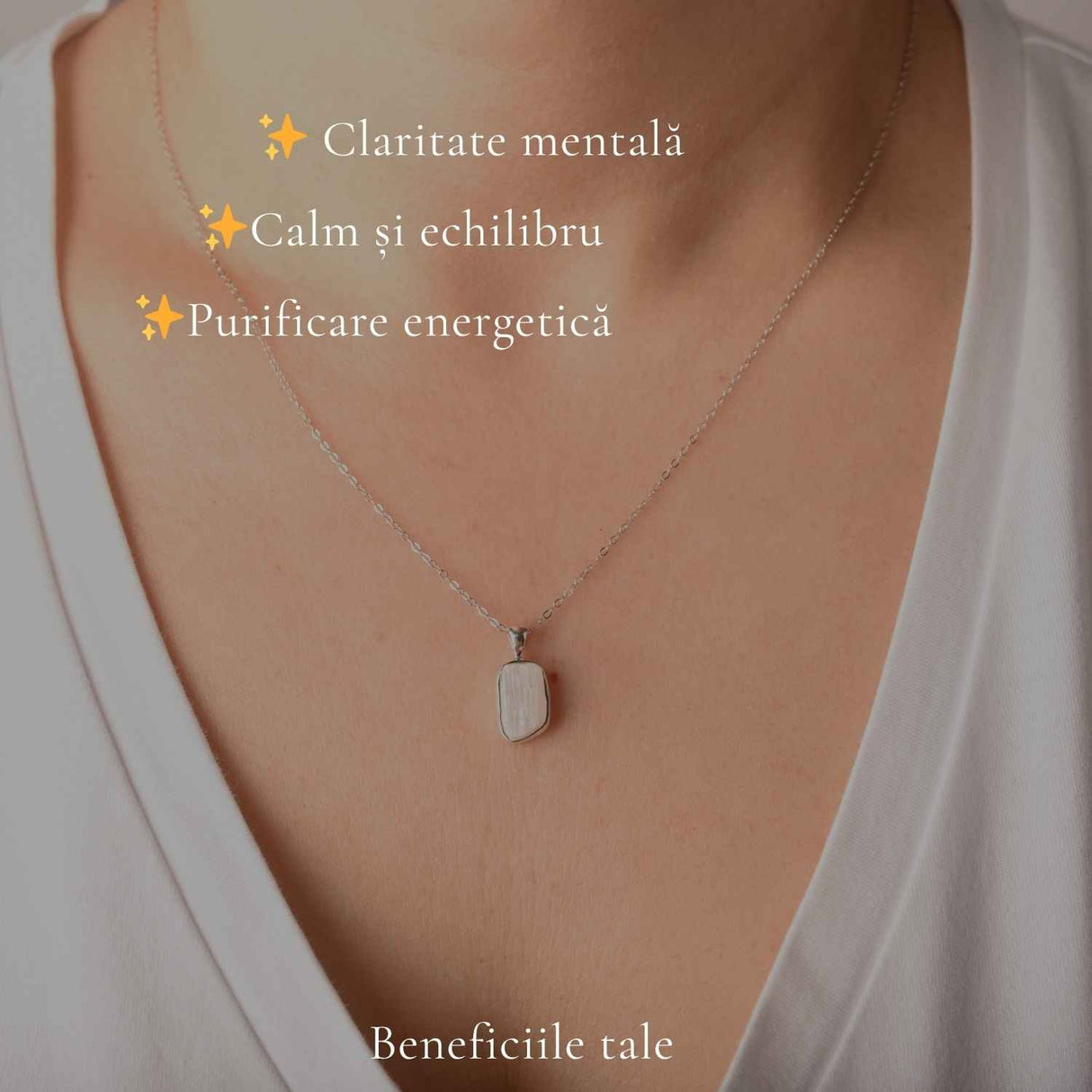 Colier Argint 925 cu Selenit – Claritate si Echilibru Spiritual