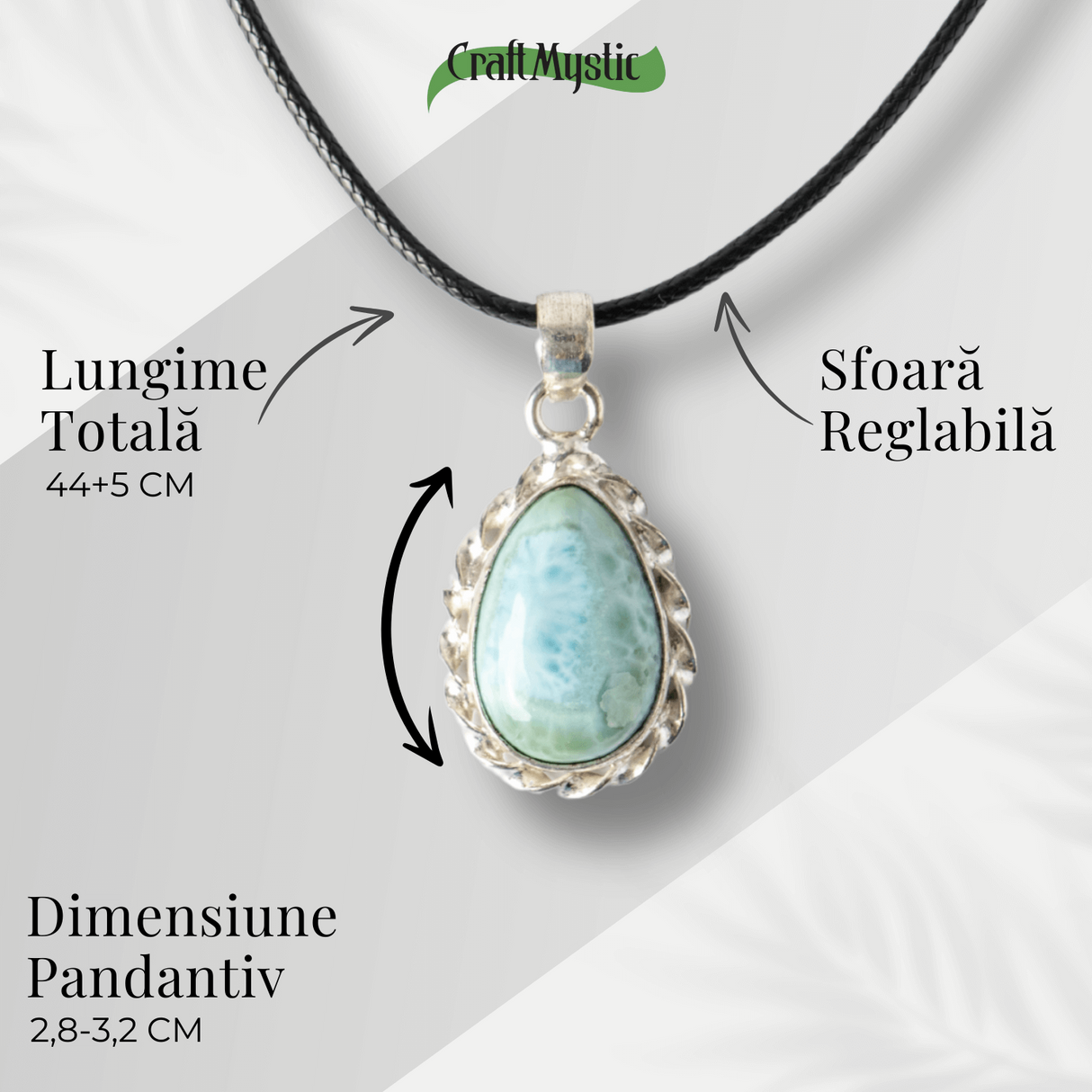 Colier Argintiu cu Piatra Naturala Larimar in Forma de Lacrima - Calm si Armonie Interioara