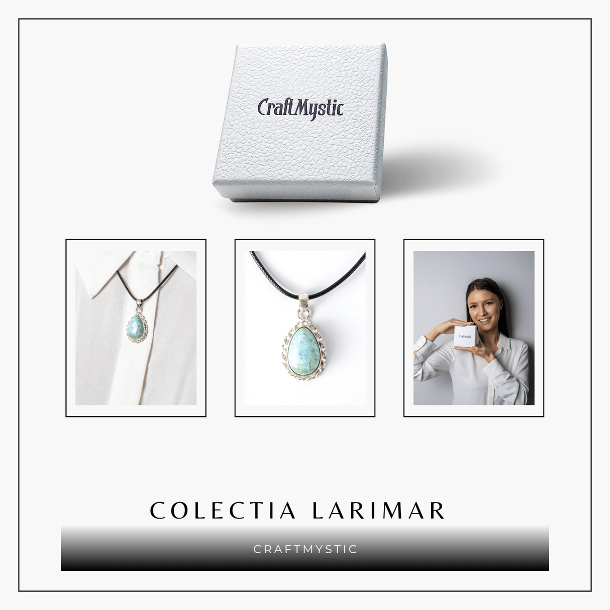 Colier Argintiu cu Piatra Naturala Larimar in Forma de Lacrima - Calm si Armonie Interioara