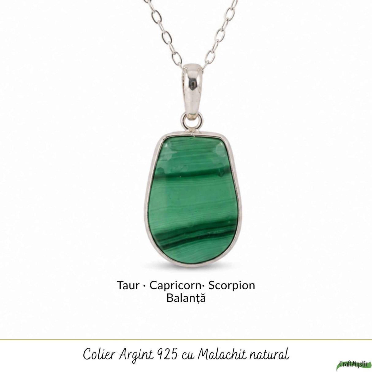 Colier Argint 925 cu Malachit Neuniform – Protectie si Transformare Autentica