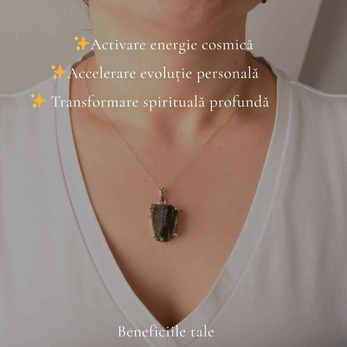 Colier Argint 925 cu Moldavit Brut Natural – Protectie si Energie Spirituala