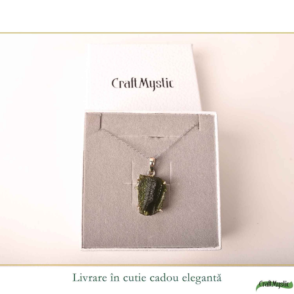 Colier Argint 925 cu Moldavit Brut Natural – Protectie si Energie Spirituala