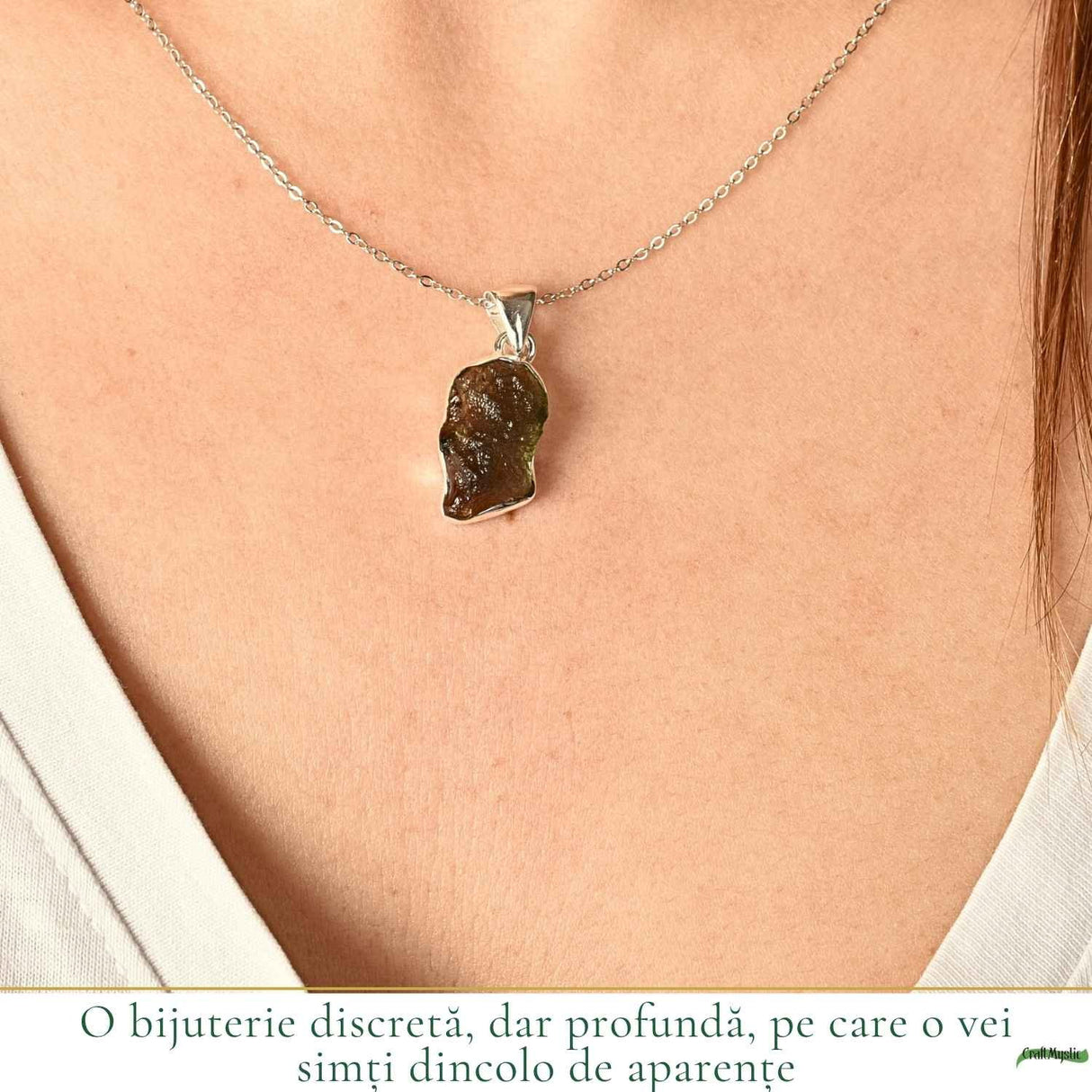 Colier argint 925 cu moldavit brut neregulat – energie si claritate interioara