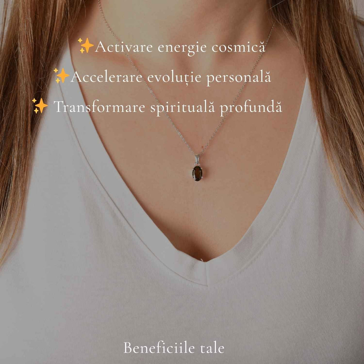 Colier Argint 925 cu Moldavit Fatetat Oval – Claritate si Transformare