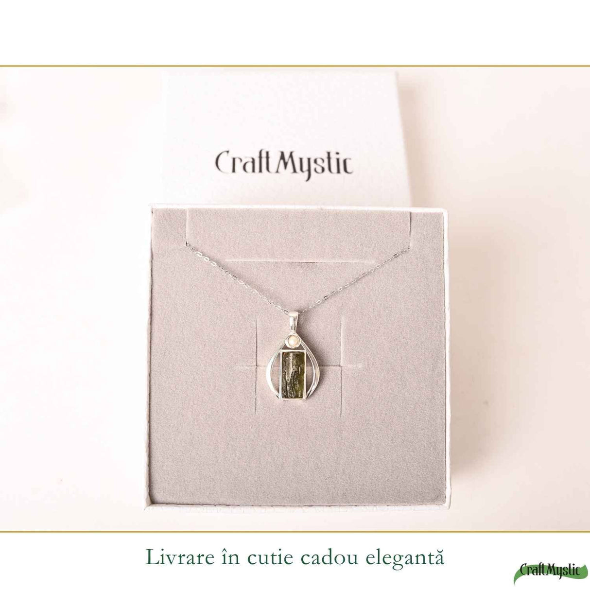 Colier Argint 925 cu Moldavit Brut Lacrima – Transformare si Energie Puternica