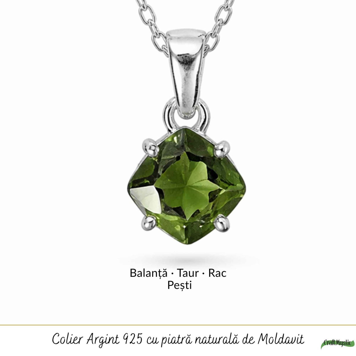 Colier Argint 925 cu Moldavit Fatetat Patrat mic– Claritate si Transformare Interioara