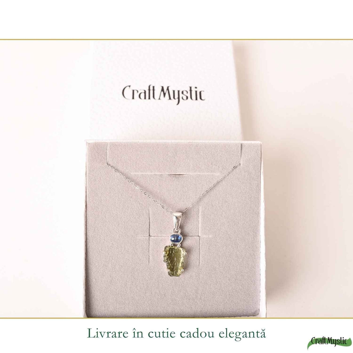 Colier Argint 925 cu Moldavit Brut si Kyanit Albastru – Claritate si Echilibru