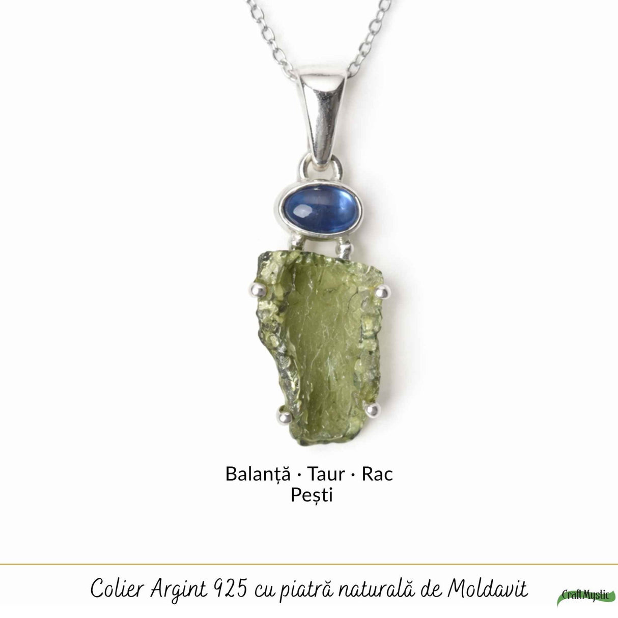 Colier Argint 925 cu Moldavit Brut si Kyanit Albastru – Claritate si Echilibru