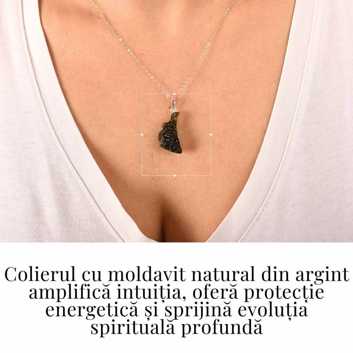 Colier Argint 925 cu Moldavit natural brut 2.6 g -sustinere simbolica pentru schimbare si introspectie