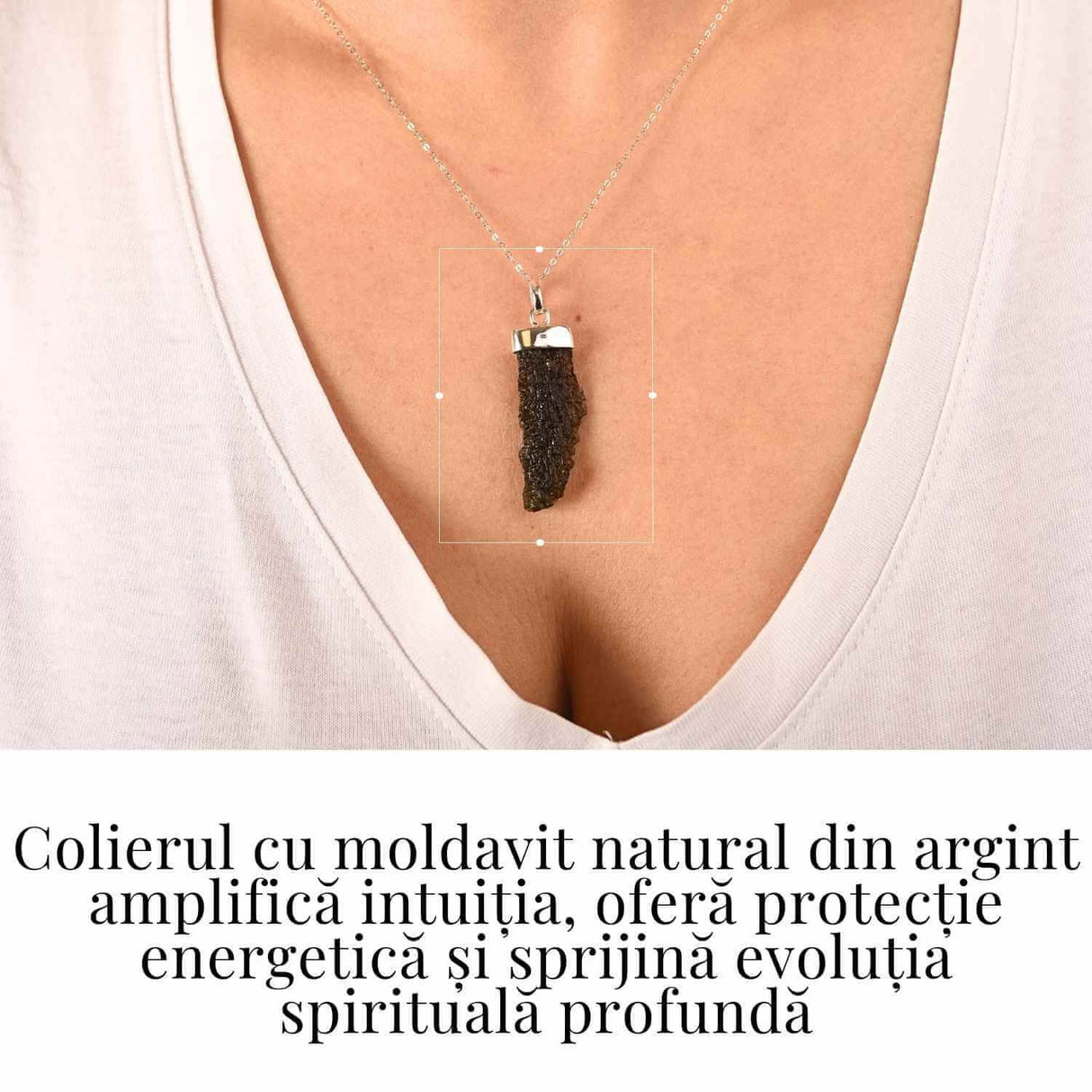 Colier Argint 925 cu Moldavit natural brut 3.8 g - laritate Interioara si Transformare Blanda