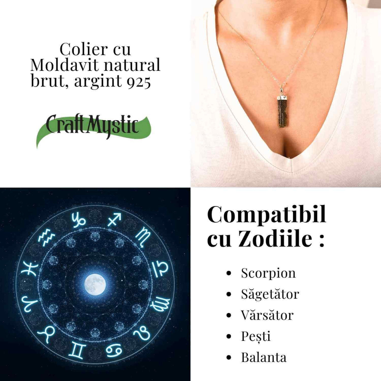 Colier Argint 925 cu Moldavit natural brut 2.9 g - Prezenta si Calm in Ritualul Zilnic