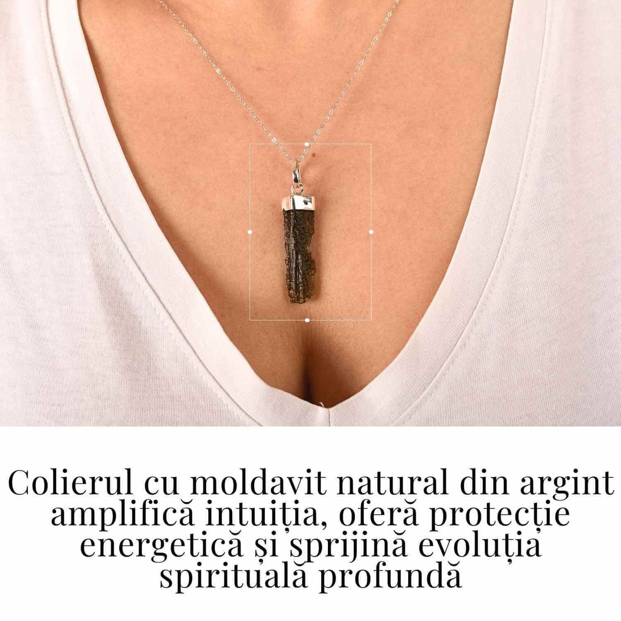 Colier Argint 925 cu Moldavit natural brut 2.9 g - Prezenta si Calm in Ritualul Zilnic