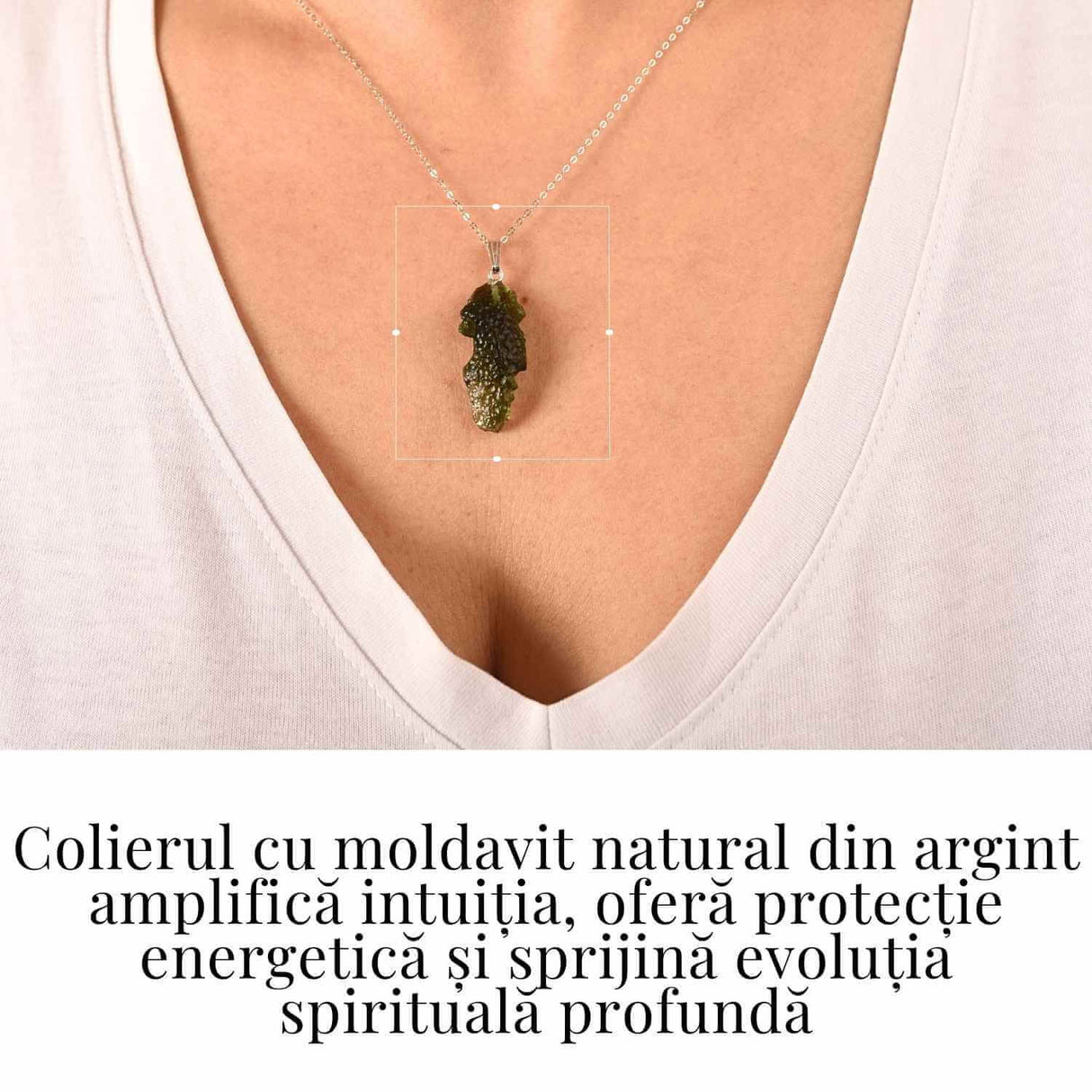 Colier Argint 925 cu Moldavit natural brut 2.9 g - echilibru emotional si prezenta in ritmul tau