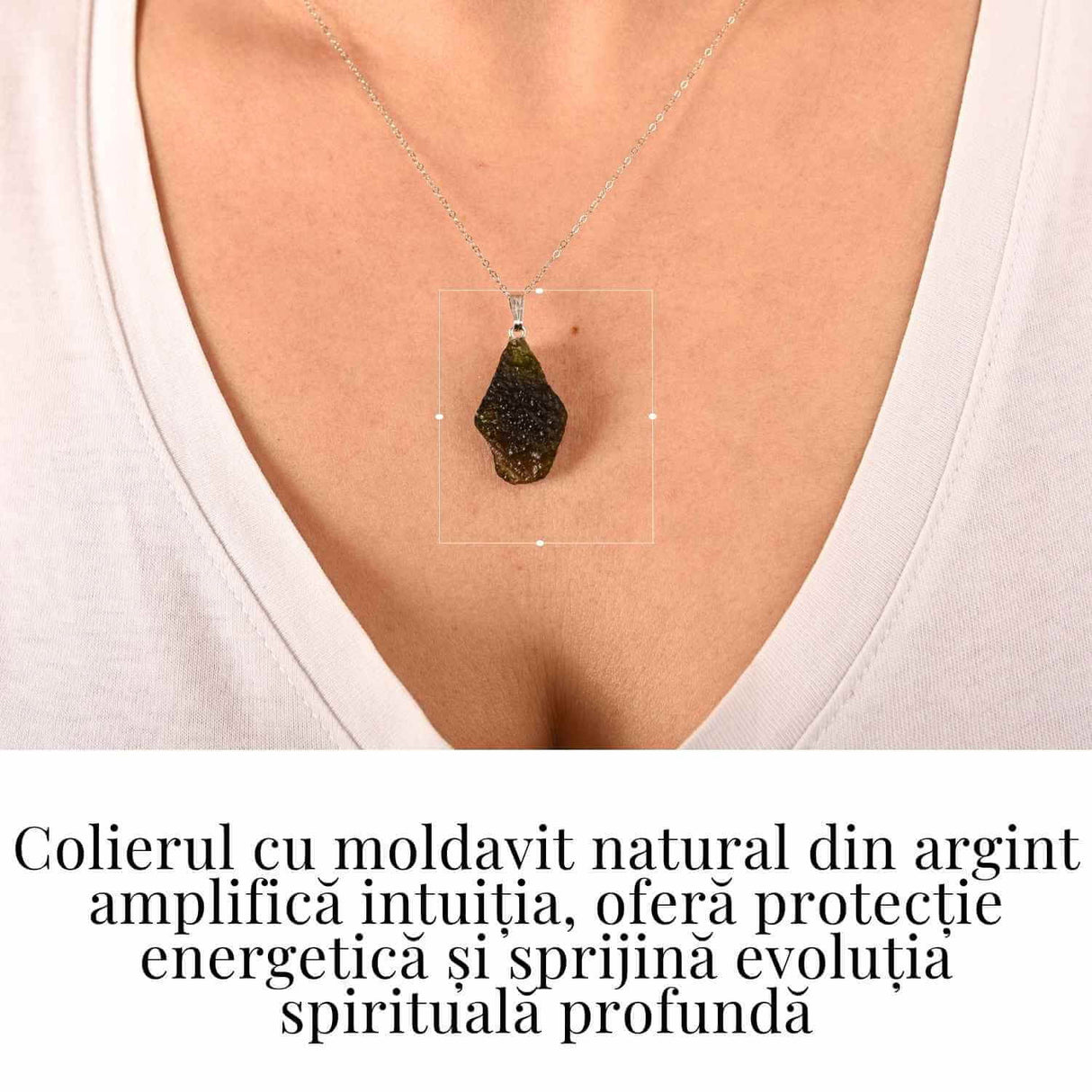 Colier Argint 925 cu Moldavit natural brut 2.9 g - prezenta, sens si spatiu pentru tine