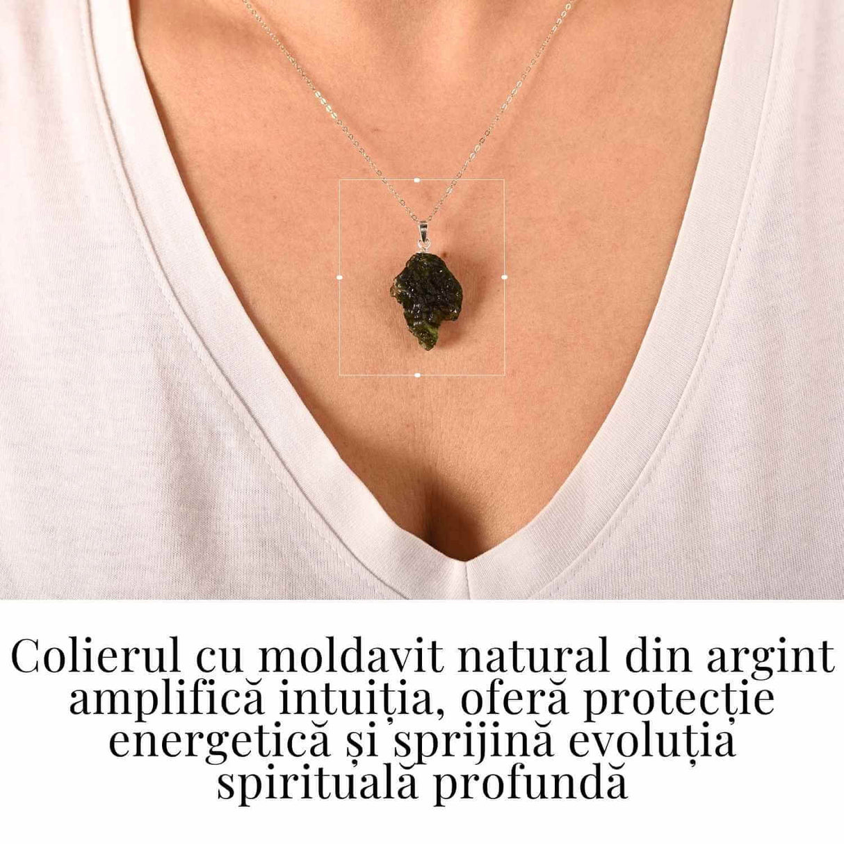 Colier Argint 925 cu Moldavit natural brut 3.2 g - un simbol al claritatii si al deschiderii interioare