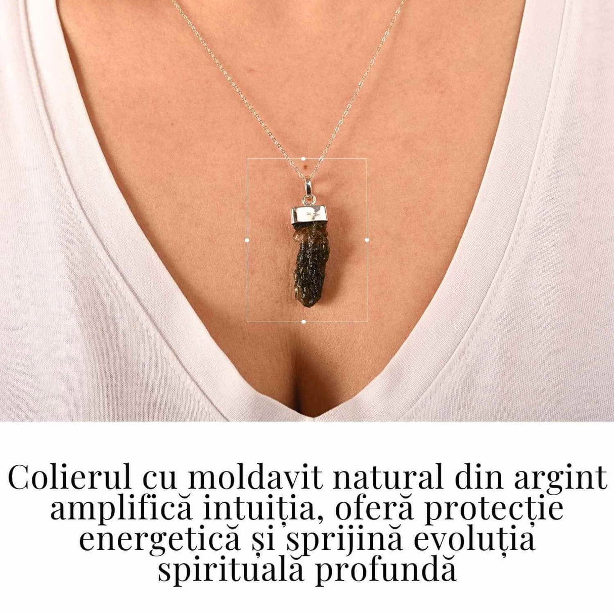Colier Argint 925 cu Moldavit natural brut 2.7 g - Obiect cu Energie de Reannoire si Claritate Personala