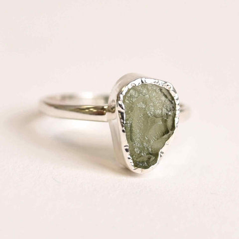 925 Silver Ring with Natural Irregularly Shaped Moldavite 49-50/5 - Talisman of Spiritual Transformation