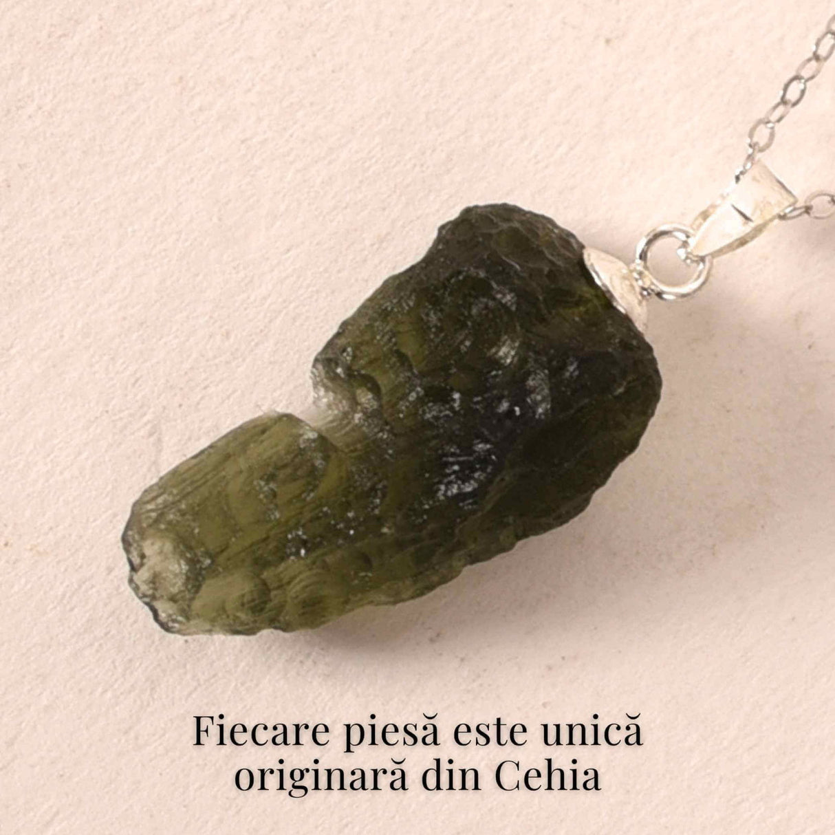 Colier Argint 925 cu Moldavit natural brut 2.3 g - talisman de transformare profunda