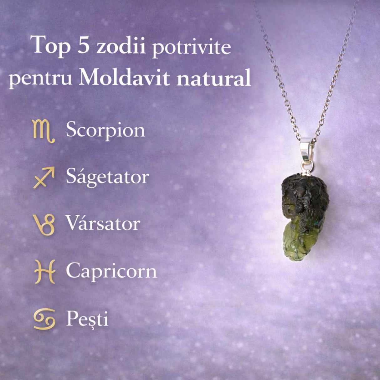 Colier Argint 925 cu Moldavit natural brut 2.3 g - talisman de transformare profunda