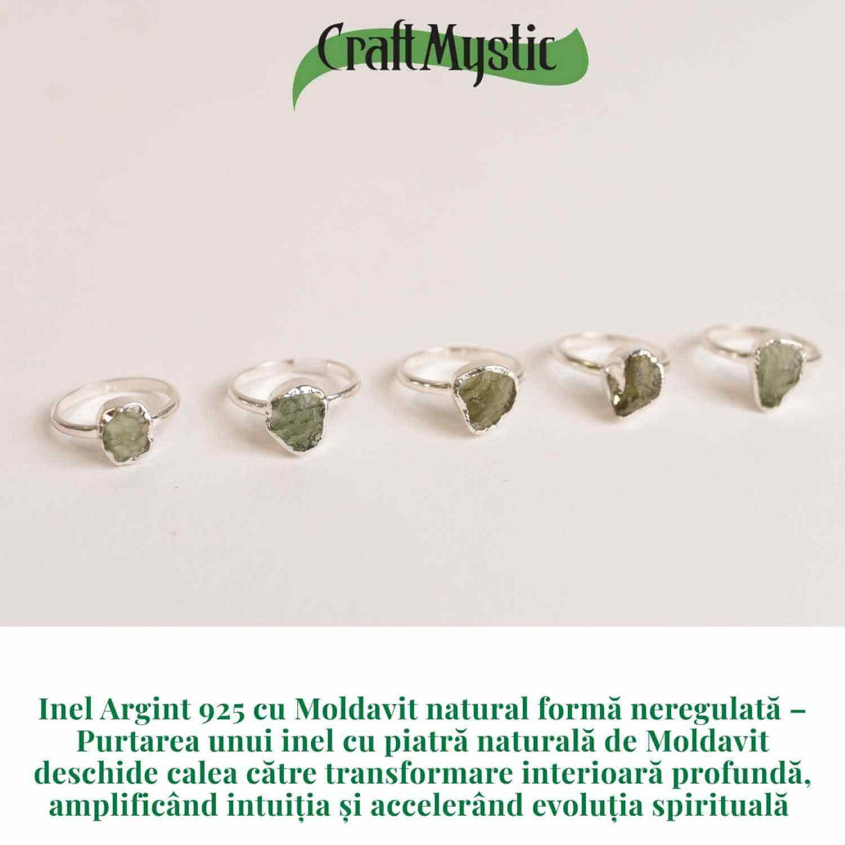 Inel argint 925 cu Moldavit natural forma neregulata 49-50/5 - Talisman de transformare spirituala