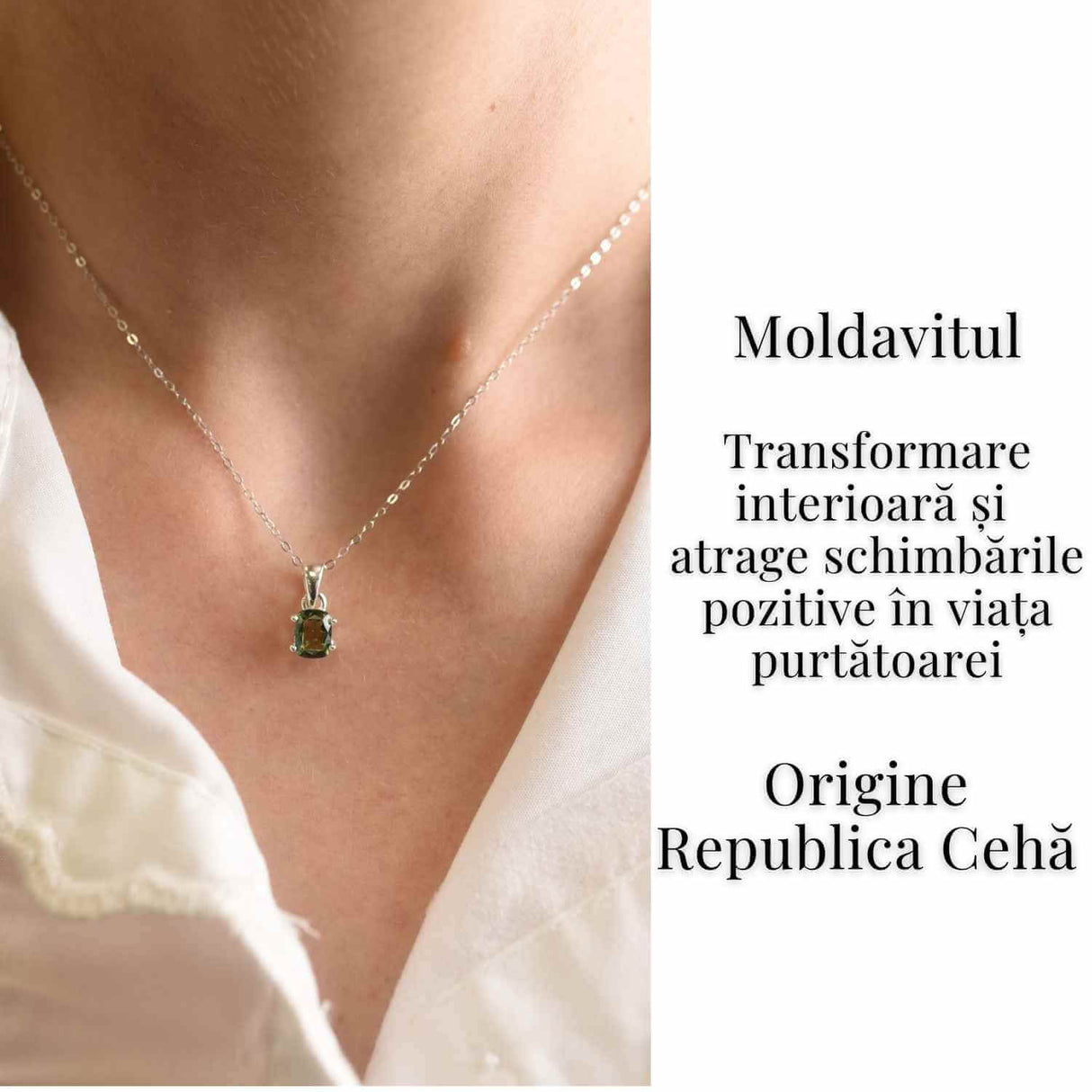 Colier argint 925 cu Moldavit natural fatetat dreptunghiular - Claritate si transformare constienta