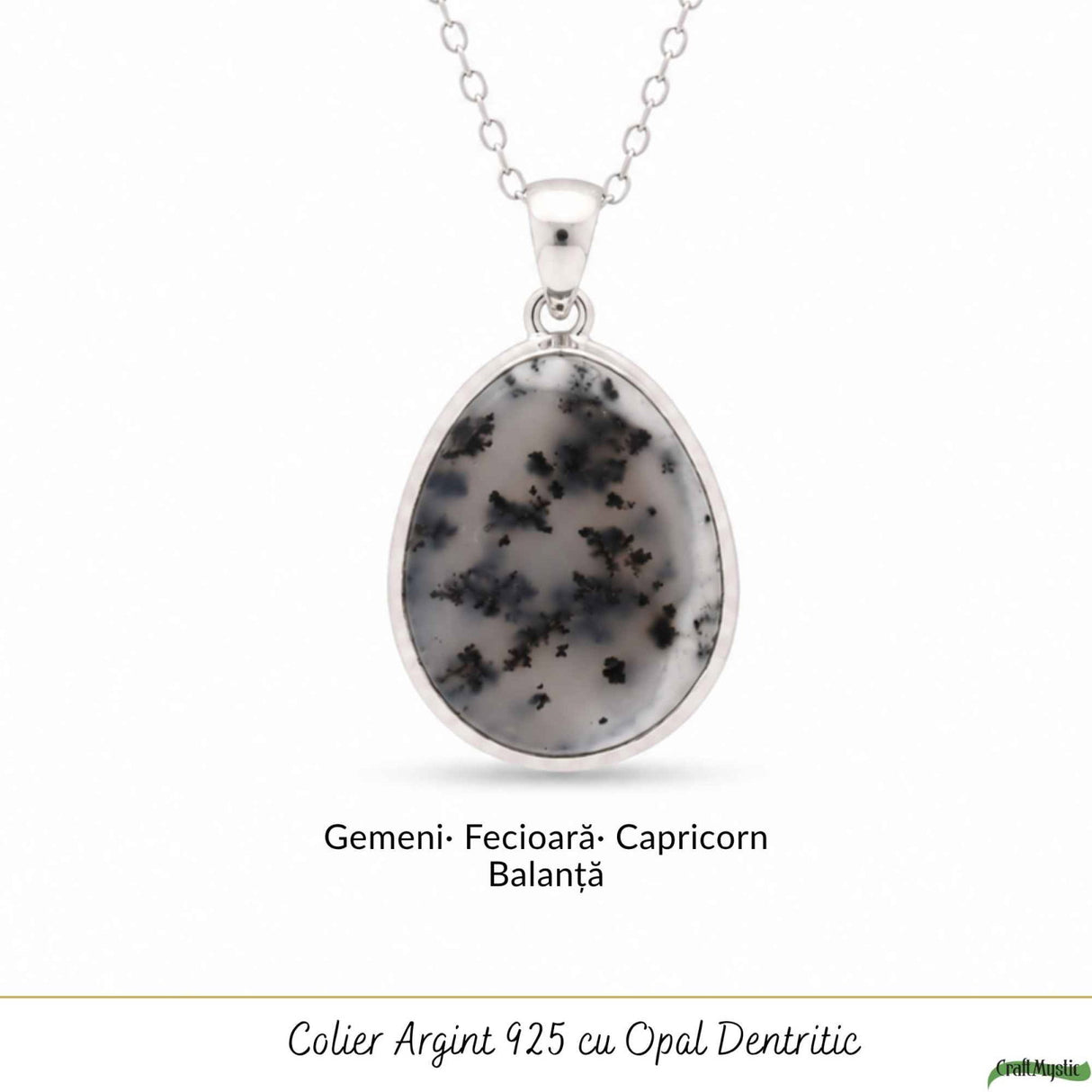 Colier Argint 925 cu Opal Dendritic Lacrima – Echilibru si Claritate Profunda