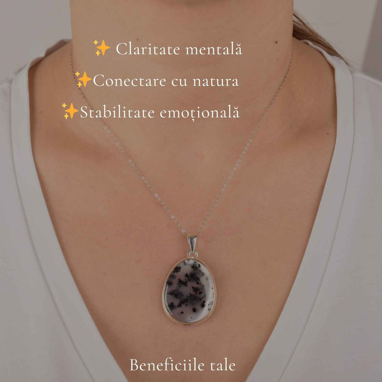 Colier Argint 925 cu Opal Dendritic Lacrima – Echilibru si Claritate Profunda
