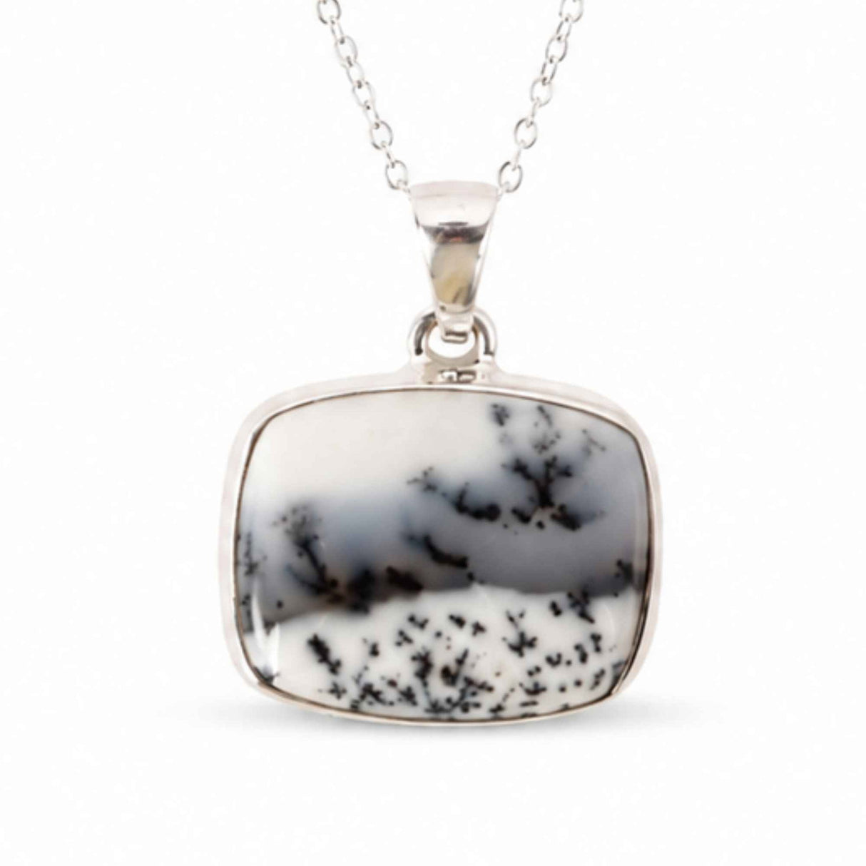Colier Argint 925 cu Opal Dendritic Patrat – Claritate si Echilibru Interior