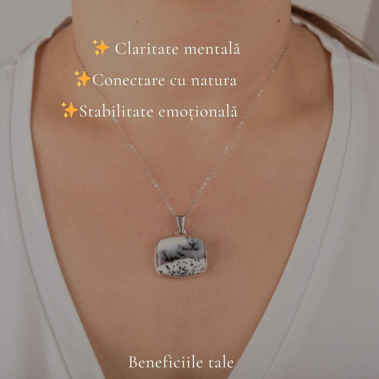 Colier Argint 925 cu Opal Dendritic Patrat – Claritate si Echilibru Interior