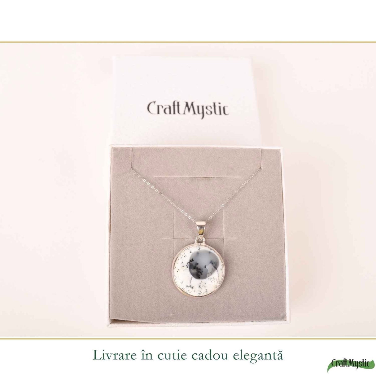 Colier Argint 925 cu Opal Dendritic Rotund – Echilibru si Claritate Naturala