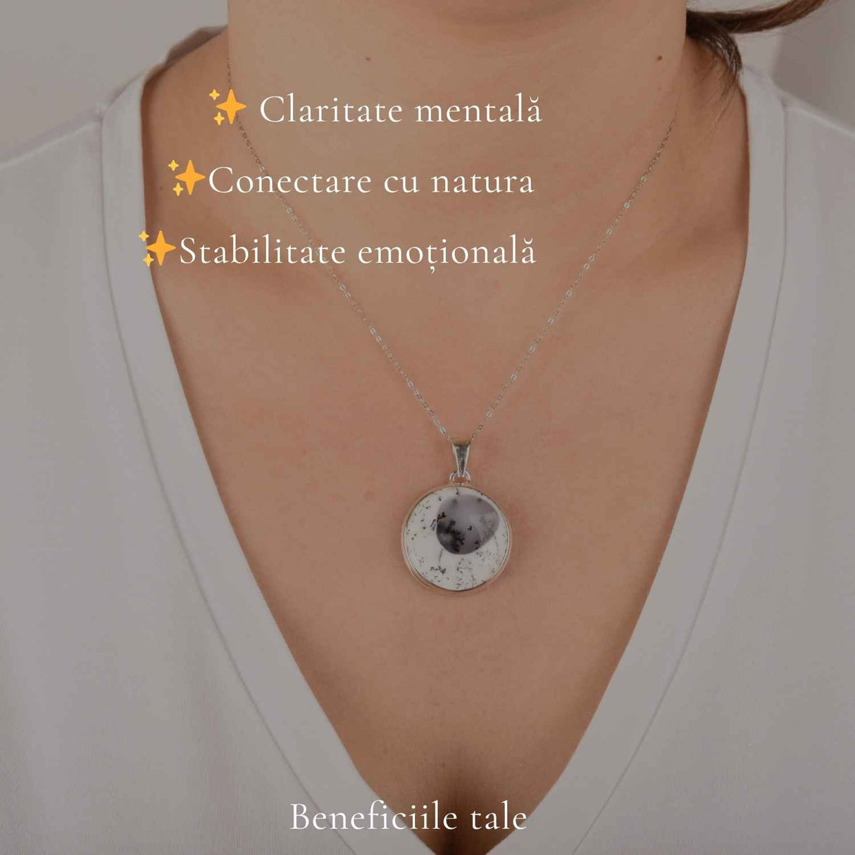 Colier Argint 925 cu Opal Dendritic Rotund – Echilibru si Claritate Naturala