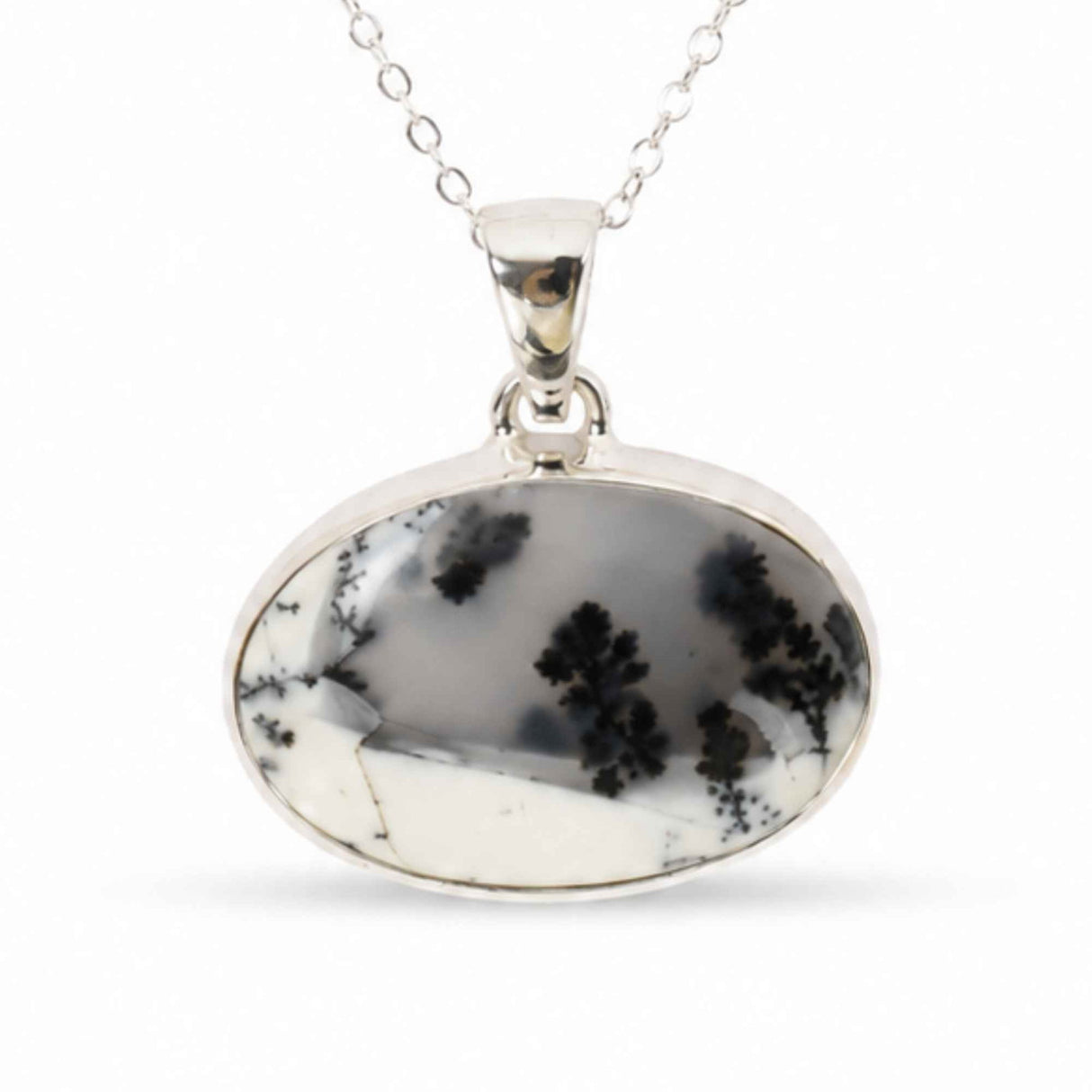 Colier Argint 925 cu Opal Dendritic Oval – Echilibru si Claritate Naturala