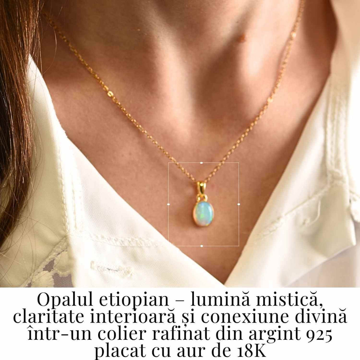 Colier cu lant inox si Opal Etiopian montura Argint 925 cu Aur 18K- Claritate si Intuitie