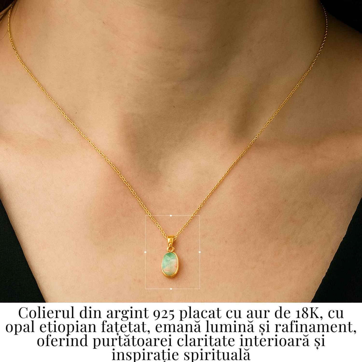 Colier Argint 925 placat cu aur 18K cu Opal Etiopian Fatetat Oval - Lumina Interioara si Armonie Divina