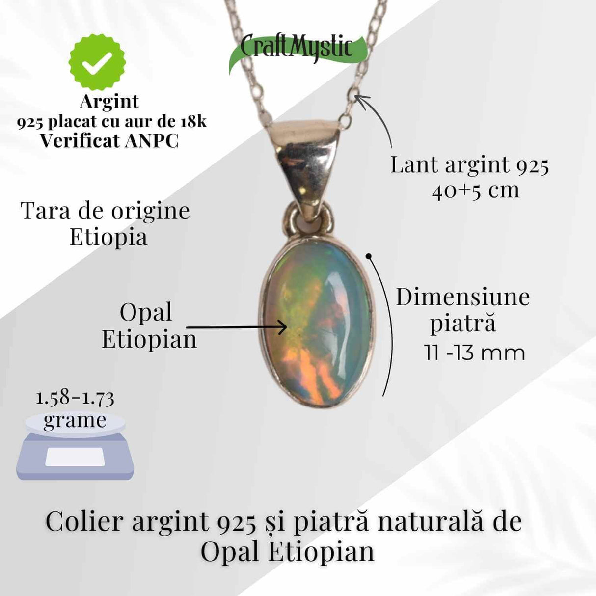 Colier argint 925 cu Opal Etiopian oval - Lumina care renaste din tine