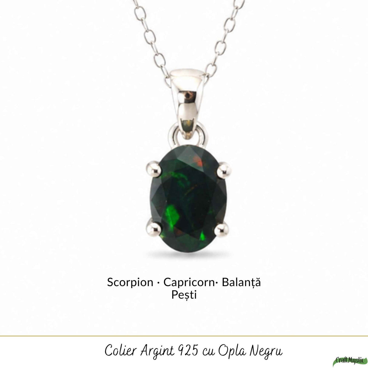 Colier Argint 925 cu Opal Negru Oval – Eleganta si Protectie Energetica